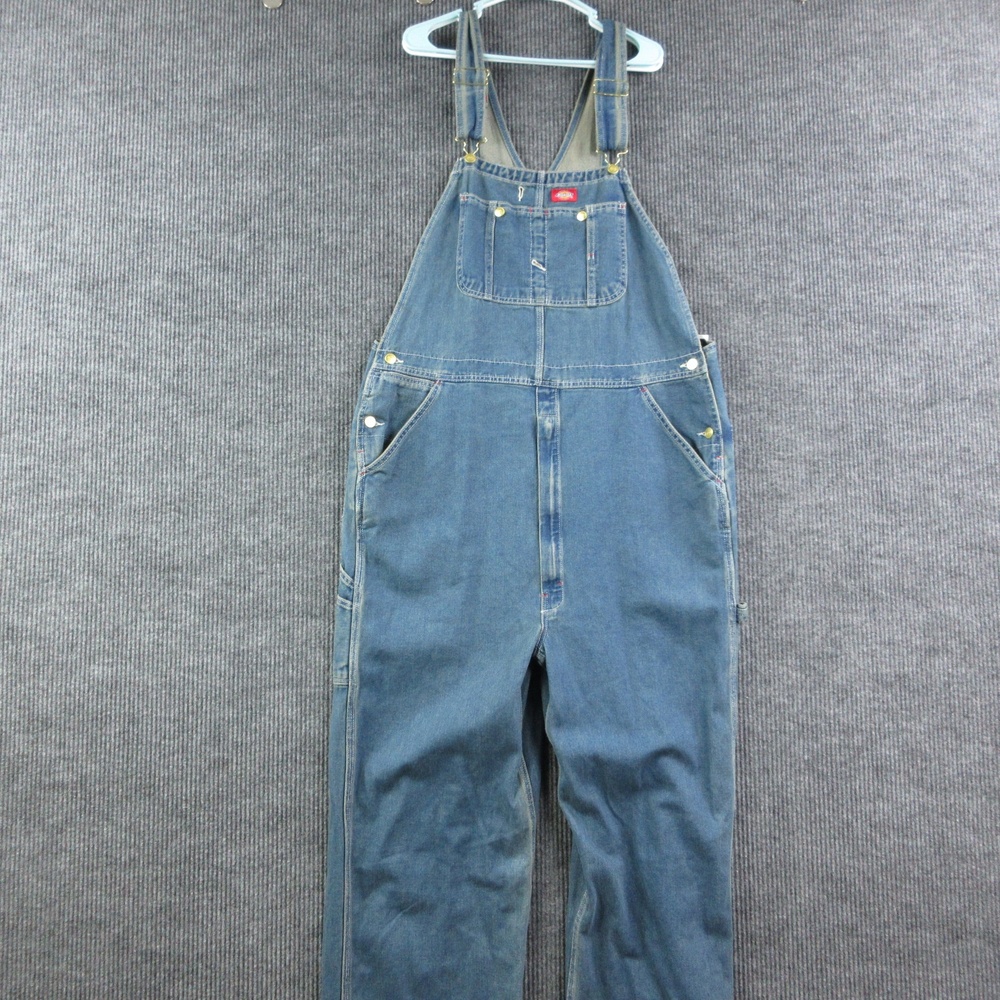 Dickies Overalls Mens 40 Blue Denim Relaxed Workwear Pockets Suspender 40x35 NWT